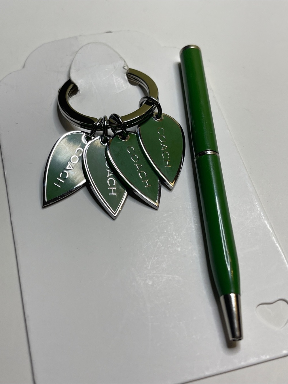 COACH Green Enamel Leaf Keyring and Coach Pen - Picture 6 of 7